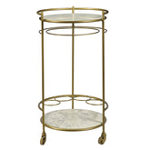 Yancy Antique Brass Finish and Natural White Marble Bar Cart